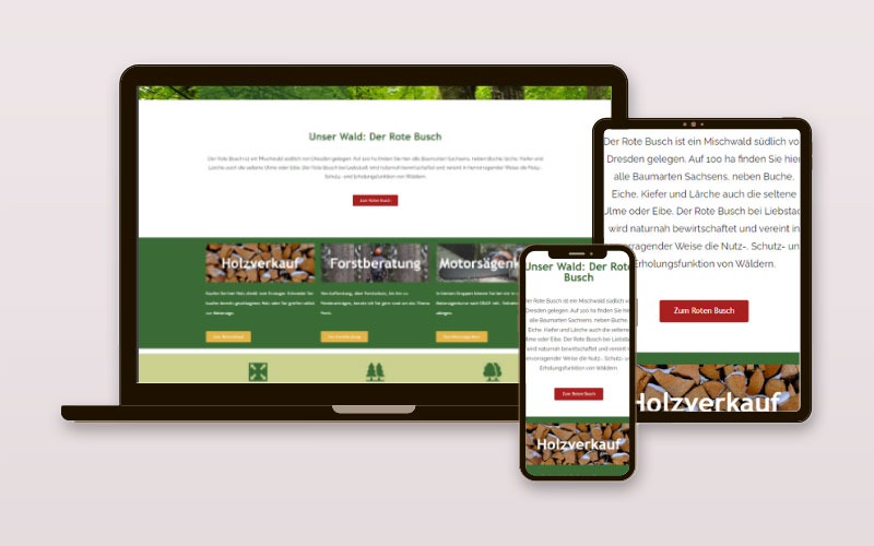 Webseiten Mockup mit Forstbetriebsseite